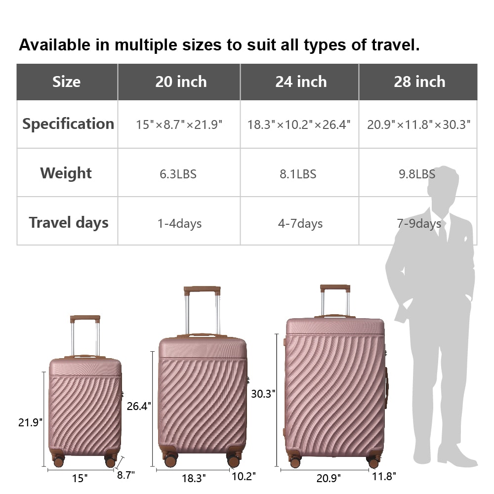Luggage Sets ABS Hardshell 3pcs Luggage, Lightweight Durable Suitcase Sets Spinner Wheels Suitcase With TSA Lock 20''24''28'' Available（Rose Gold ）_voghion.com